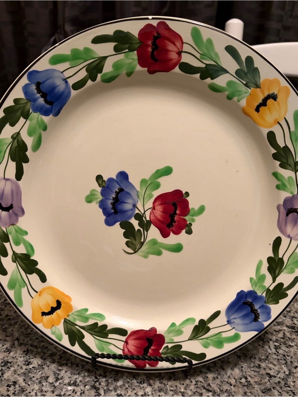 Hand-Painted Floral Ceramic Dinner Plate - Multicolor